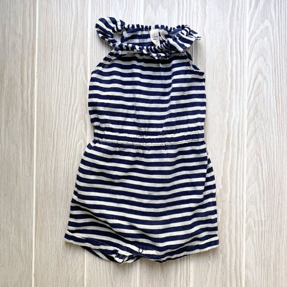 J. Crew Baby Navy/Natural Lightweight Ruffle Romper - Picture 1 of 4